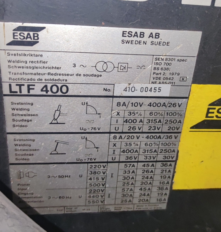 ESAB AB LTF 400 - Hegesztőberendezés: 3 kép. ESAB AB LTF 400 - Hegesztőberendezés: 3 kép.
