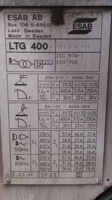 ESAB AB LTG 400 - Hegesztőberendezés: 3 kép. ESAB AB LTG 400 - Hegesztőberendezés: 3 kép.
