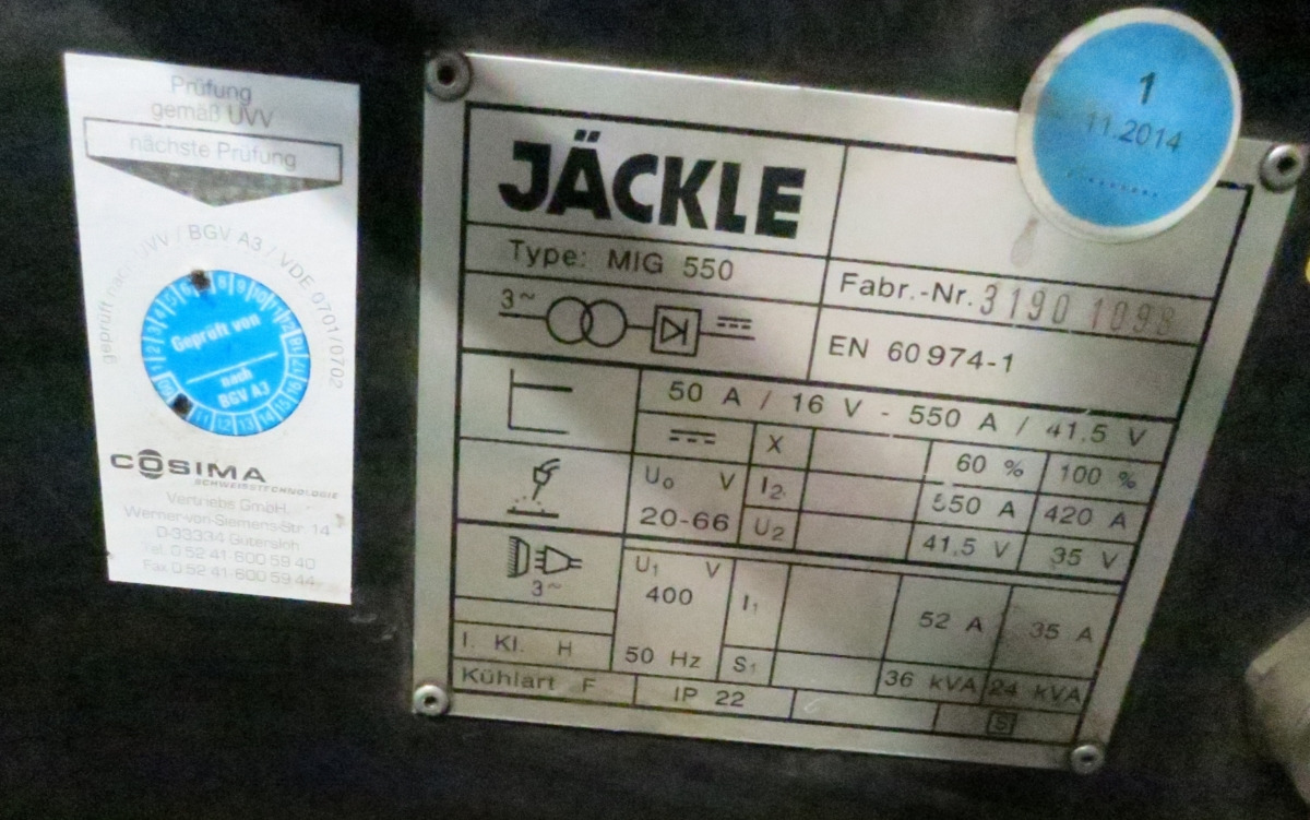 Jaeckle MIG 550 - Hegesztőberendezés: 2 kép. Jaeckle MIG 550 - Hegesztőberendezés: 2 kép.