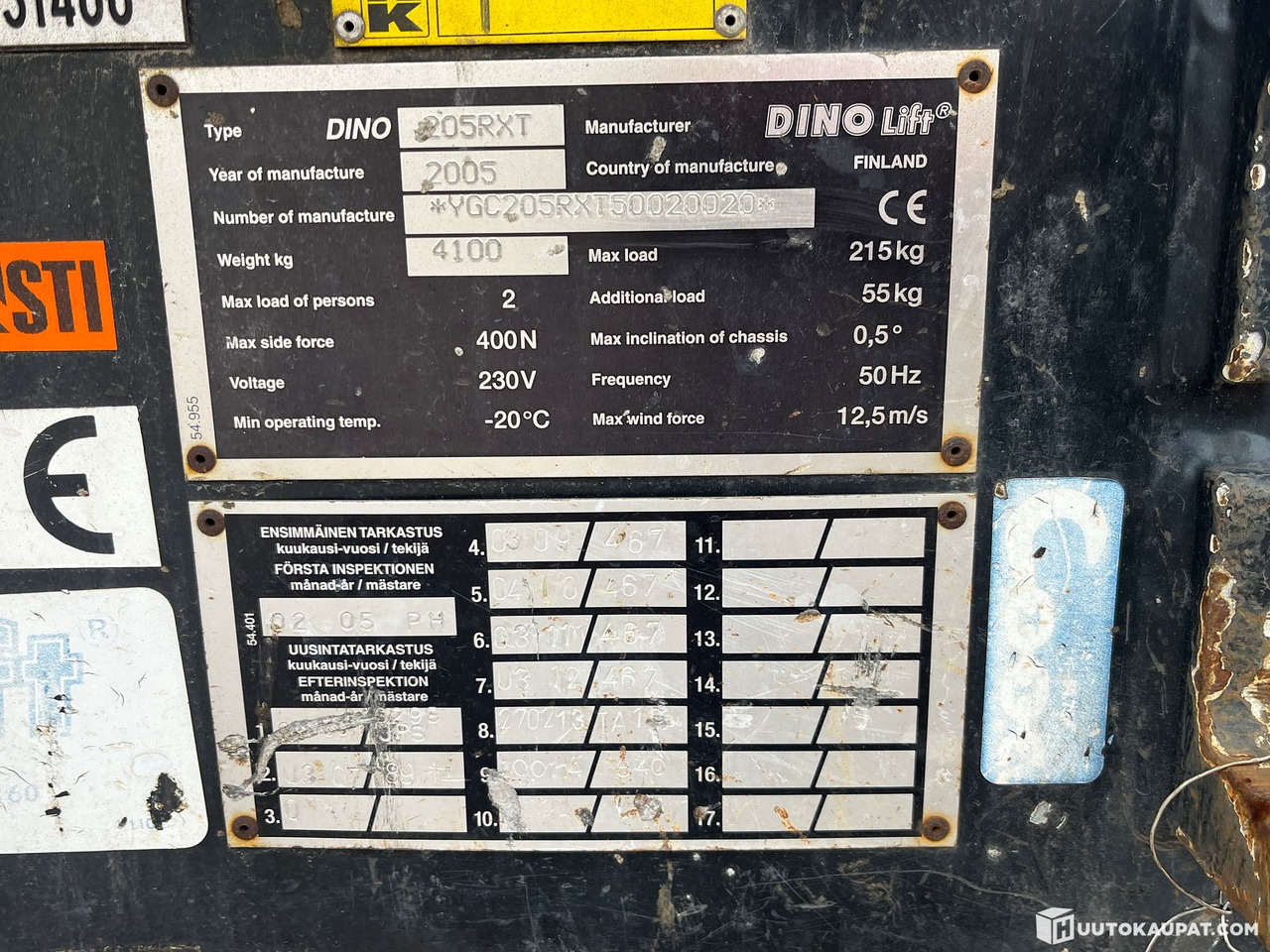 Dino 205RXT, Kuukulkija henkilönostin, Kymppi voimassa vuoteen 2029, Korjattavaksi, 2005, Vantaa - Emelőkosaras utánfutó: 5 kép. Dino 205RXT, Kuukulkija henkilönostin, Kymppi voimassa vuoteen 2029, Korjattavaksi, 2005, Vantaa - Emelőkosaras utánfutó: 5 kép.