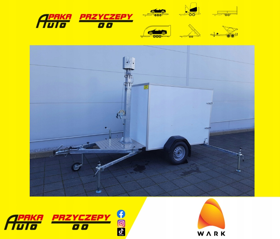 PRZYCZEPA Z MASZTEM TELESKOPOWYM DO MONITORINGU / TRAILER WITH TELESCOPIC MAST FOR MONITORING - Pótkocsi dobozos: 1 kép. PRZYCZEPA Z MASZTEM TELESKOPOWYM DO MONITORINGU / TRAILER WITH TELESCOPIC MAST FOR MONITORING - Pótkocsi dobozos: 1 kép.