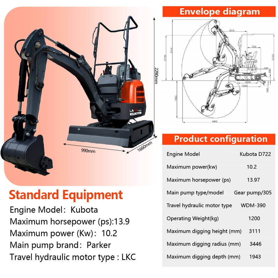 LEZUM LA16Pro Mini Excavator Digger Miniexcavadora EPA Kubota Engine Mini Excavator For Sale With Mini Excavator Attachment Set - Minikotró: 2 kép. LEZUM LA16Pro Mini Excavator Digger Miniexcavadora EPA Kubota Engine Mini Excavator For Sale With Mini Excavator Attachment Set - Minikotró: 2 kép.