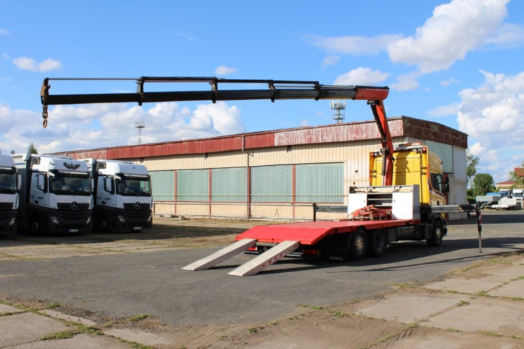 Scania R 114 LB340 6X2 L PALFINGER PK16502 - Autószállító teherautó, Darus autó: 3 kép. Scania R 114 LB340 6X2 L PALFINGER PK16502 - Autószállító teherautó, Darus autó: 3 kép.
