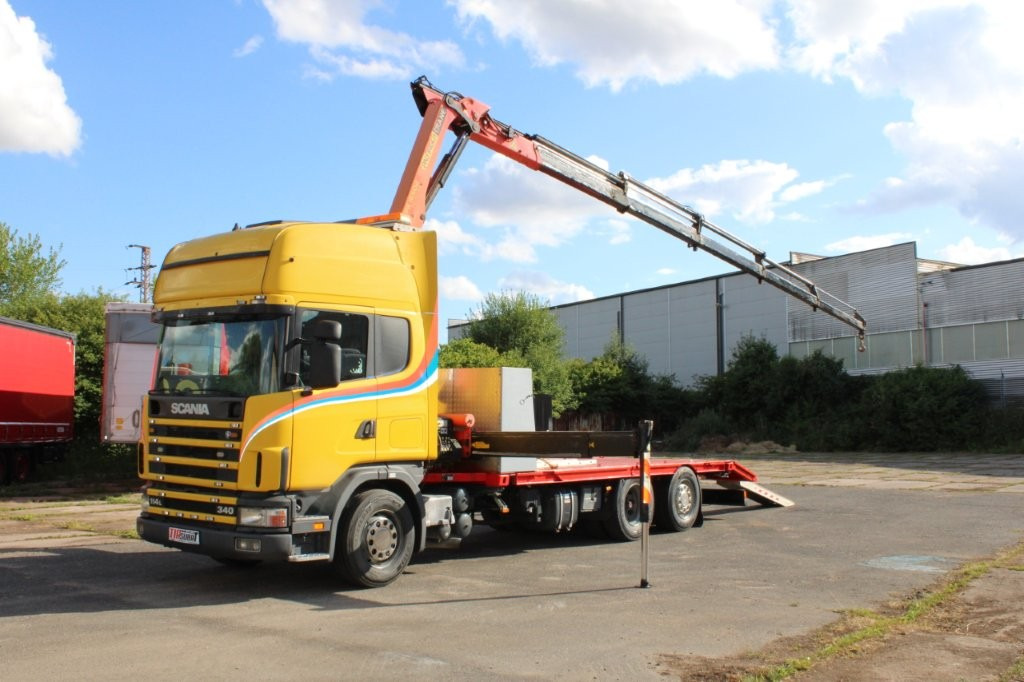 Scania R 114 LB340 6X2 L PALFINGER PK16502 - Autószállító teherautó, Darus autó: 2 kép. Scania R 114 LB340 6X2 L PALFINGER PK16502 - Autószállító teherautó, Darus autó: 2 kép.
