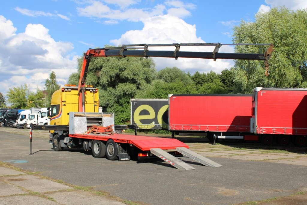 Scania R 114 LB340 6X2 L PALFINGER PK16502 - Autószállító teherautó, Darus autó: 4 kép. Scania R 114 LB340 6X2 L PALFINGER PK16502 - Autószállító teherautó, Darus autó: 4 kép.