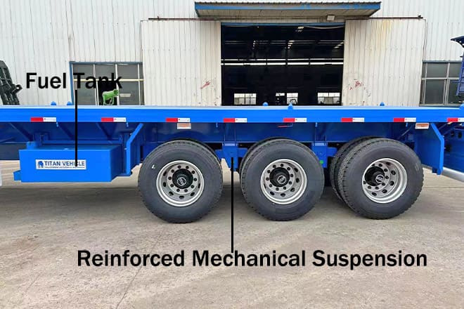 TITAN 3 Axle Flatbed Semi Trailer Manufacturers for Sale in Ghana - Platós félpótkocsi: 3 kép. TITAN 3 Axle Flatbed Semi Trailer Manufacturers for Sale in Ghana - Platós félpótkocsi: 3 kép.