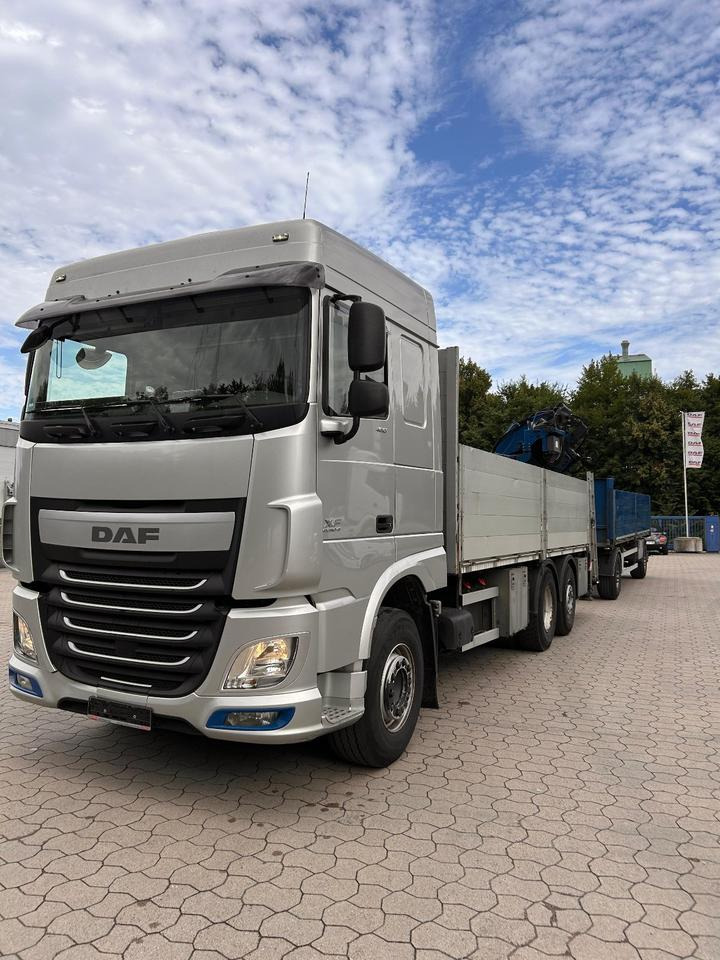 DAF DAF XF 460 FAN + MKG + 10mtr 2to + Lenkachse + EURO 6 - Platós teherautó, Darus autó: 1 kép. DAF DAF XF 460 FAN + MKG + 10mtr 2to + Lenkachse + EURO 6 - Platós teherautó, Darus autó: 1 kép.