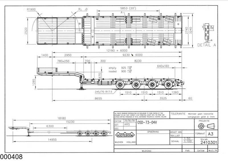 Nooteboom Lowbed 19.58 Meter, Extendable, Twistlocks, 82.750 KG - Félpótkocsi mélybölcsős: 2 kép. Nooteboom Lowbed 19.58 Meter, Extendable, Twistlocks, 82.750 KG - Félpótkocsi mélybölcsős: 2 kép.