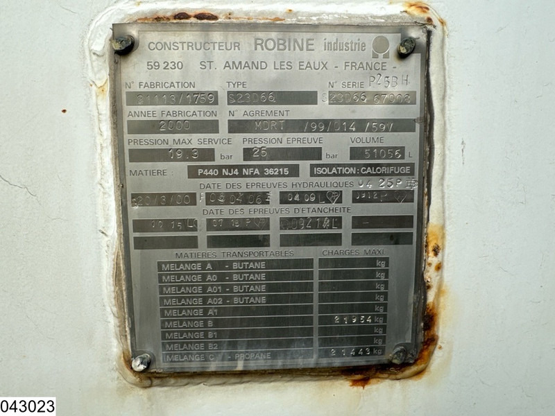 ROBINE Gas 51056 liter, LPG GPL Butane gas, 1 Comp - Tartályos félpótkocsi: 5 kép. ROBINE Gas 51056 liter, LPG GPL Butane gas, 1 Comp - Tartályos félpótkocsi: 5 kép.