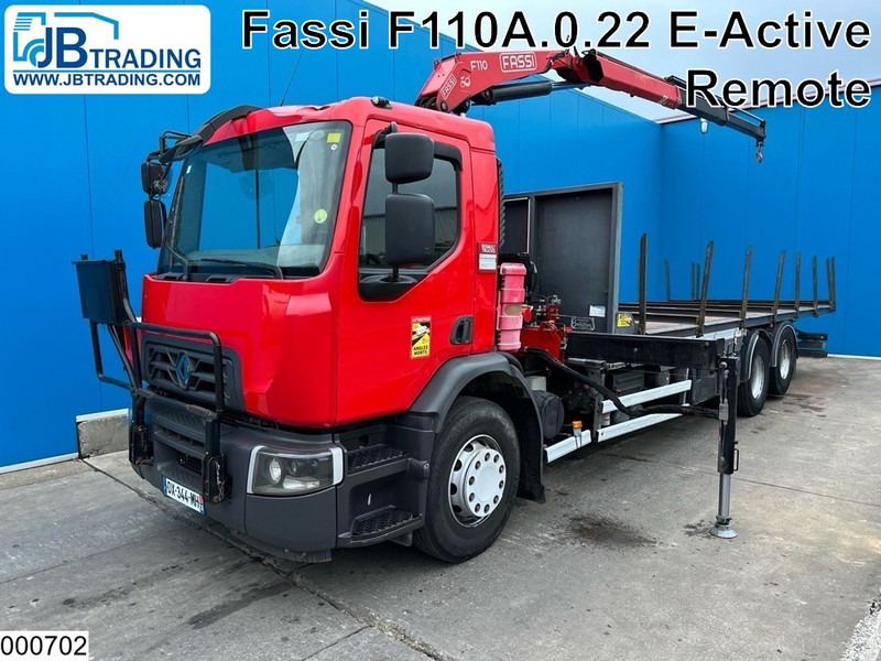 Renault D 26 320 6x2, EURO 6, Fassi, Remote - Platós teherautó, Darus autó: 1 kép. Renault D 26 320 6x2, EURO 6, Fassi, Remote - Platós teherautó, Darus autó: 1 kép.