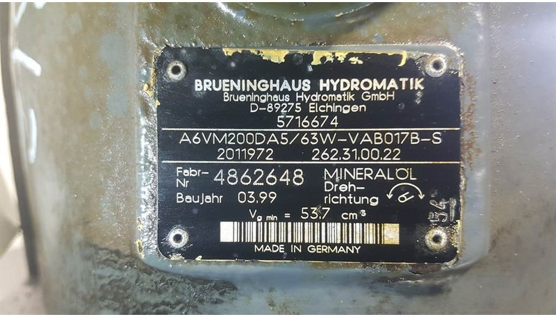 Brueninghaus Hydromatik A6VM200DA5/63W - Drive motor/Fahrmotor/Rijmotor - Hidraulika: 4 kép. Brueninghaus Hydromatik A6VM200DA5/63W - Drive motor/Fahrmotor/Rijmotor - Hidraulika: 4 kép.