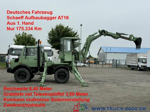 Unimog U427/10 Schaeff Mobilbagger AT 16 NUR 175 TKM - Kisteherautó: 1 kép. Unimog U427/10 Schaeff Mobilbagger AT 16 NUR 175 TKM - Kisteherautó: 1 kép.