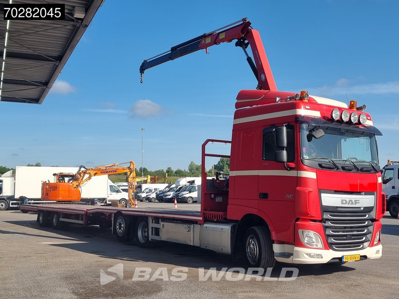 DAF XF 440 6X2 NL-Truck Transporter HMF 900-K2 Kran Winch Lift-Lenkachse Euro 6 - Platós teherautó, Darus autó: 5 kép. DAF XF 440 6X2 NL-Truck Transporter HMF 900-K2 Kran Winch Lift-Lenkachse Euro 6 - Platós teherautó, Darus autó: 5 kép.