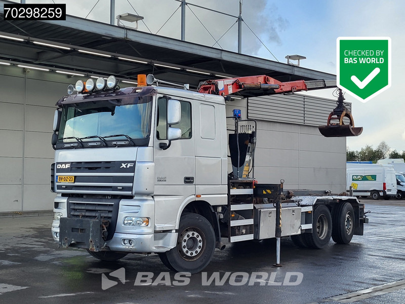 DAF XF105.410 XF 6X2 NL-Truck HMF 1643 Z2 Crane 24T Container system Lift+Steering-Axle Euro 5 - Teherautó - kábelrendszer, Darus autó: 1 kép. DAF XF105.410 XF 6X2 NL-Truck HMF 1643 Z2 Crane 24T Container system Lift+Steering-Axle Euro 5 - Teherautó - kábelrendszer, Darus autó: 1 kép.