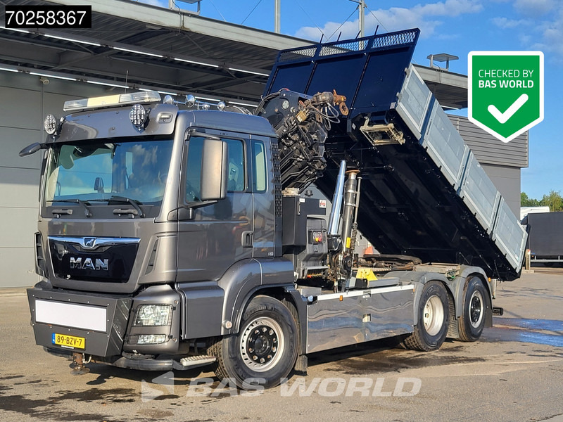 Billenőplatós teherautó, Darus autó MAN TGS 26.500 6X2 Prepared NL-Truck NEW APK HIAB X-HIPRO 302 E-6 Crane Kran Fifth wheel: 14 kép.
