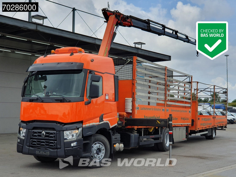 Renault C 380 4X2 Combi Palfinger PK18002-EH Kran Crane Retarder Euro 6 - Platós teherautó, Darus autó: 1 kép. Renault C 380 4X2 Combi Palfinger PK18002-EH Kran Crane Retarder Euro 6 - Platós teherautó, Darus autó: 1 kép.