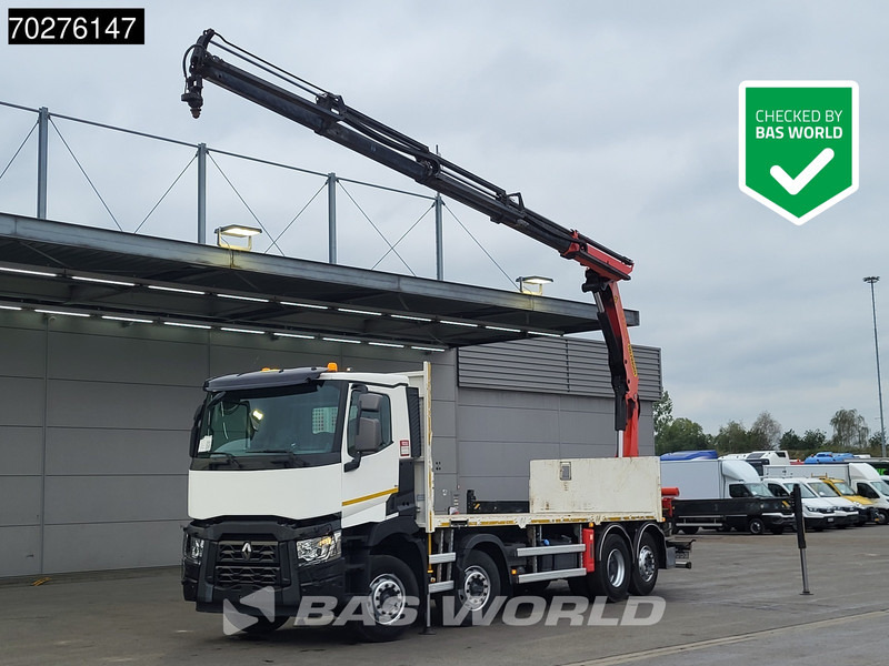 Renault C 380 8X2 Palfinger PK24001K Remote Lenkachse Euro 6 - Platós teherautó, Darus autó: 1 kép. Renault C 380 8X2 Palfinger PK24001K Remote Lenkachse Euro 6 - Platós teherautó, Darus autó: 1 kép.
