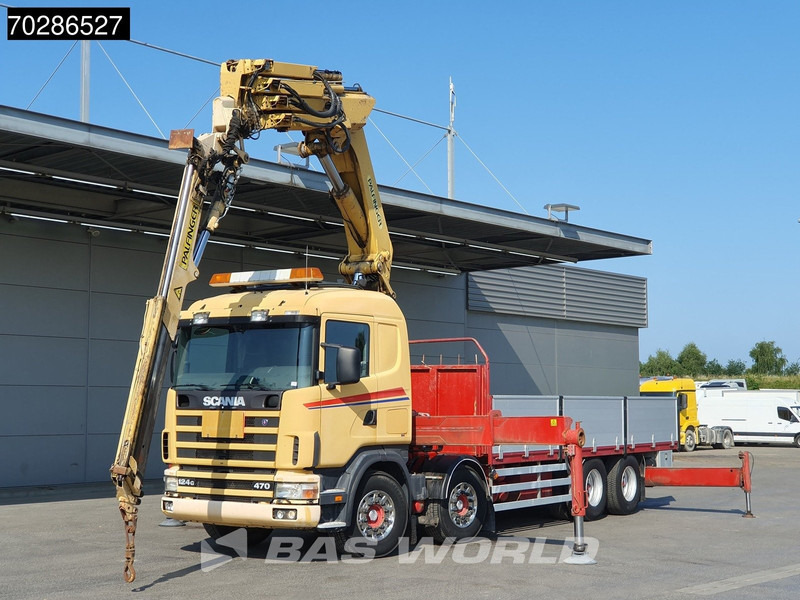 Scania 124G 470 8X4 Palfinger PK45000 C4 Crane Kran Fly-Jib Manual Steering Axle Euro 3 - Platós teherautó, Darus autó: 5 kép. Scania 124G 470 8X4 Palfinger PK45000 C4 Crane Kran Fly-Jib Manual Steering Axle Euro 3 - Platós teherautó, Darus autó: 5 kép.
