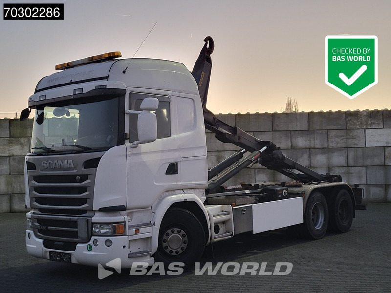 Scania G450 6X2 HIAB XR21Z59 containersystem 3-pedals Retarder Lift-Axle Euro 6 - Horgos rakodó teherautó: 1 kép. Scania G450 6X2 HIAB XR21Z59 containersystem 3-pedals Retarder Lift-Axle Euro 6 - Horgos rakodó teherautó: 1 kép.