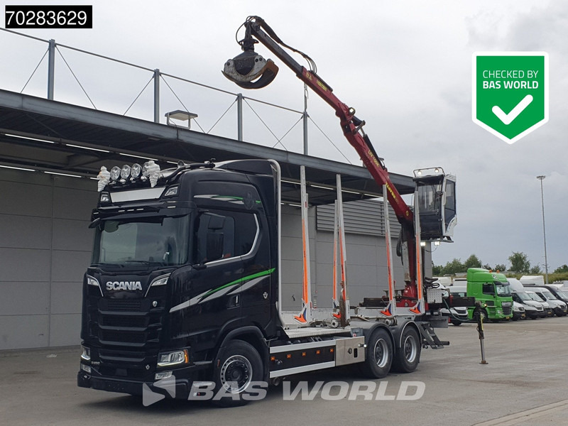 Scania S650 S 6X4 Tajfun LIV100K Kran Holztransport Retarder 3-Pedals Euro 6 - Rönkszállító teherautó, Darus autó: 1 kép. Scania S650 S 6X4 Tajfun LIV100K Kran Holztransport Retarder 3-Pedals Euro 6 - Rönkszállító teherautó, Darus autó: 1 kép.