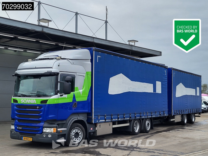 Scania R410 R 6X2 NL-Combi Curtainsides Lift+steering axle Automatic Euro 6 - Teherautó: 1 kép. Scania R410 R 6X2 NL-Combi Curtainsides Lift+steering axle Automatic Euro 6 - Teherautó: 1 kép.