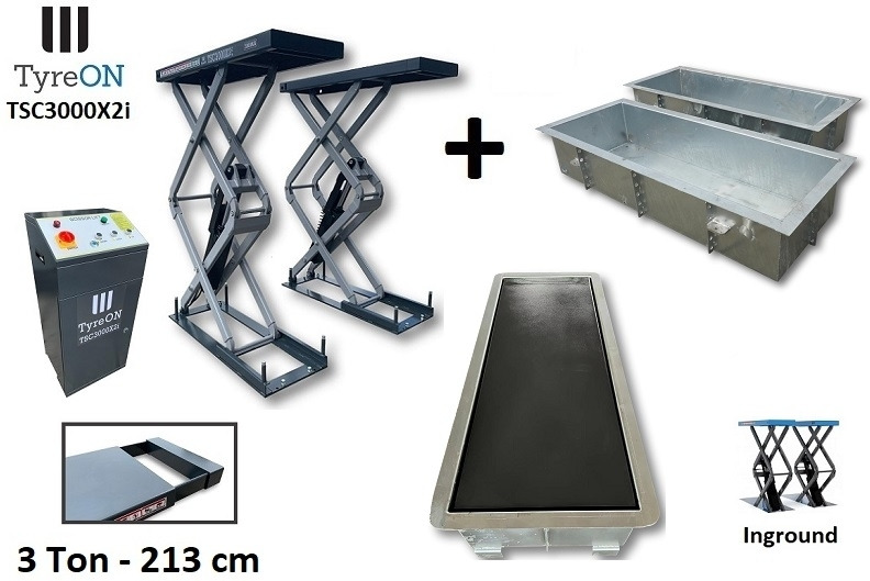 TSC3000X2i in floor scissor lift - Extendable tables - Recessed containers - Garázs felszerelés: 2 kép. TSC3000X2i in floor scissor lift - Extendable tables - Recessed containers - Garázs felszerelés: 2 kép.