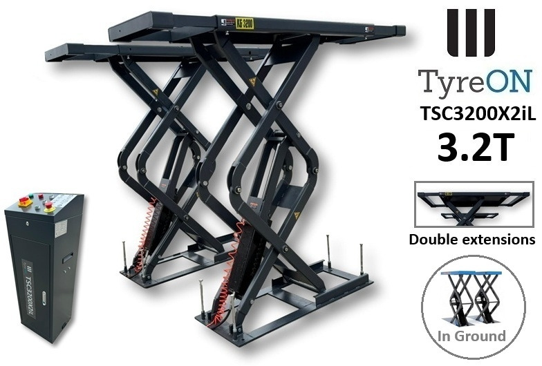 TSC3500X2iL in floor scissor lift - double extensions- Platform length up to 224 cm - also for longer vehicles - Garázs felszerelés: 1 kép. TSC3500X2iL in floor scissor lift - double extensions- Platform length up to 224 cm - also for longer vehicles - Garázs felszerelés: 1 kép.