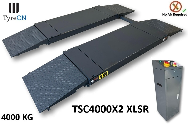 TSC4000X2 XLSR Low Profile 4T floor mounted scissor lift - Large lifting range, 66 cm wide extendable tables 148.5 to 230,5 cm - Hydromechanically locked - no air required - Garázs felszerelés: 2 kép. TSC4000X2 XLSR Low Profile 4T floor mounted scissor lift - Large lifting range, 66 cm wide extendable tables 148.5 to 230,5 cm - Hydromechanically locked - no air required - Garázs felszerelés: 2 kép.