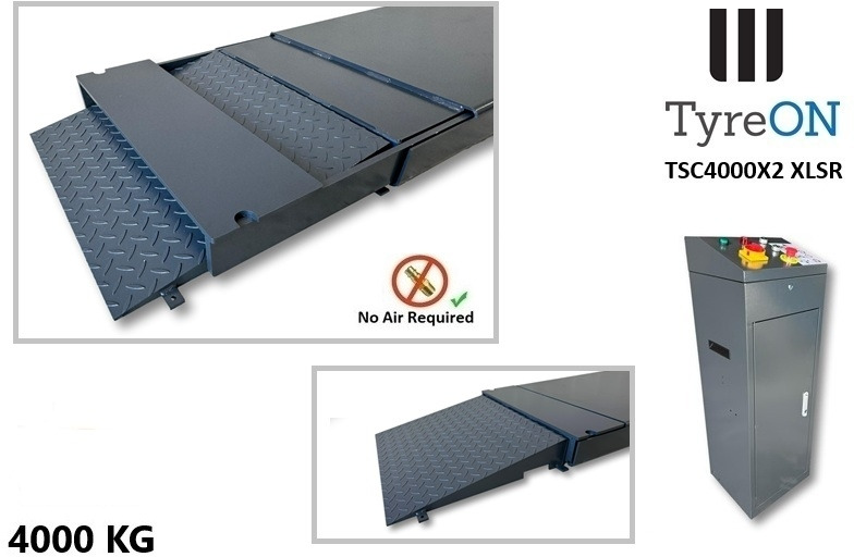 TSC4000X2 XLSR Low Profile 4T floor mounted scissor lift - Large lifting range, 66 cm wide extendable tables 148.5 to 230,5 cm - Hydromechanically locked - no air required - Garázs felszerelés: 3 kép. TSC4000X2 XLSR Low Profile 4T floor mounted scissor lift - Large lifting range, 66 cm wide extendable tables 148.5 to 230,5 cm - Hydromechanically locked - no air required - Garázs felszerelés: 3 kép.