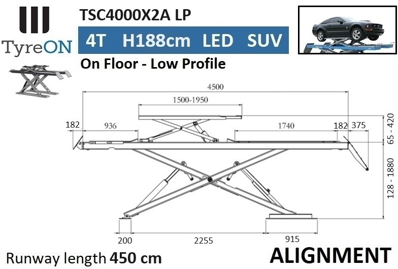 TSC4000X2A LP wheel alignment lift - On floor - Free wheel lifting system - 4.5 m lightened runways (65 cm wide) - Low profile - 4T - Garázs felszerelés: 4 kép. TSC4000X2A LP wheel alignment lift - On floor - Free wheel lifting system - 4.5 m lightened runways (65 cm wide) - Low profile - 4T - Garázs felszerelés: 4 kép.