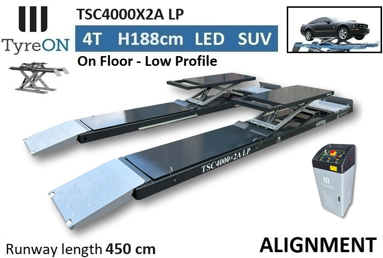 TSC4000X2A LP wheel alignment lift - On floor - Free wheel lifting system - 4.5 m lightened runways (65 cm wide) - Low profile - 4T - Garázs felszerelés: 2 kép. TSC4000X2A LP wheel alignment lift - On floor - Free wheel lifting system - 4.5 m lightened runways (65 cm wide) - Low profile - 4T - Garázs felszerelés: 2 kép.