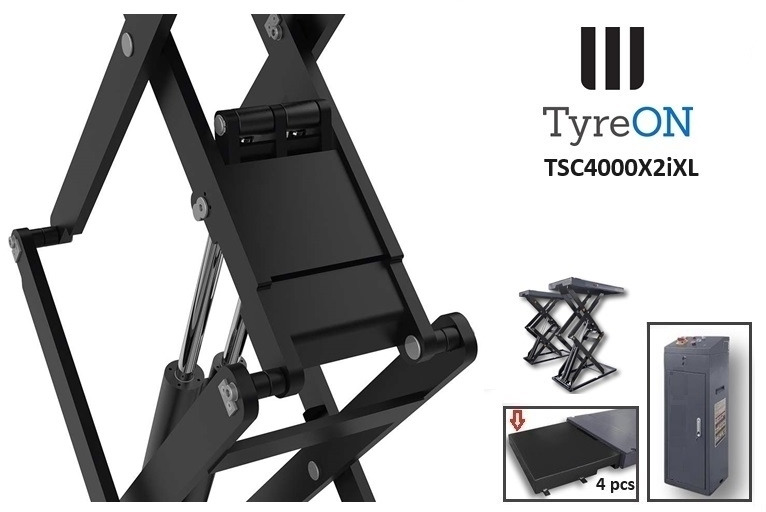 TSC4000X2iXL In floor scissor lift - Double extensions - 12 cm installation depth - Hydromechanically locked - No compressed air required - 4T - Garázs felszerelés: 4 kép. TSC4000X2iXL In floor scissor lift - Double extensions - 12 cm installation depth - Hydromechanically locked - No compressed air required - 4T - Garázs felszerelés: 4 kép.