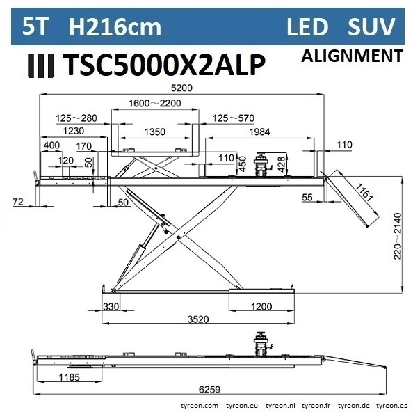 TSC5000X2A LP wheel alignment lift - On floor - Free wheel lifting system - 5.2 m lightened runways (76 cm wide) - Low profile - 5T - Garázs felszerelés: 3 kép. TSC5000X2A LP wheel alignment lift - On floor - Free wheel lifting system - 5.2 m lightened runways (76 cm wide) - Low profile - 5T - Garázs felszerelés: 3 kép.