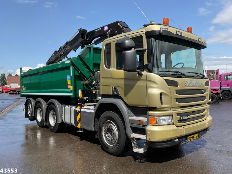 Billenőplatós teherautó, Darus autó Scania P 410 8x4 Euro 6 HMF 18 Tonmeter laadkraan: 6 kép.