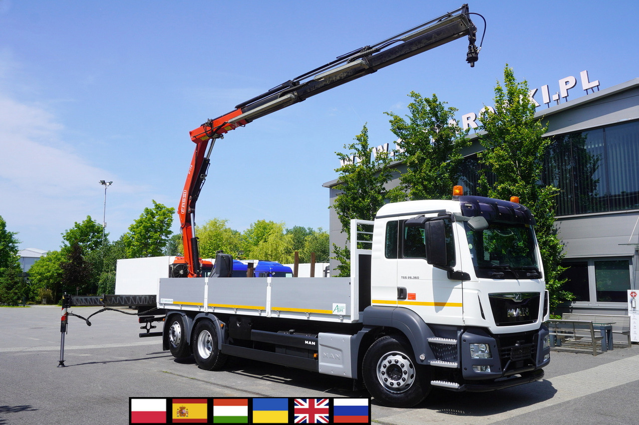 MAN TGS 26.360 Flatbed / Fassi F175 7.7 T / steered 3rd axle - Darus autó: 1 kép. MAN TGS 26.360 Flatbed / Fassi F175 7.7 T / steered 3rd axle - Darus autó: 1 kép.