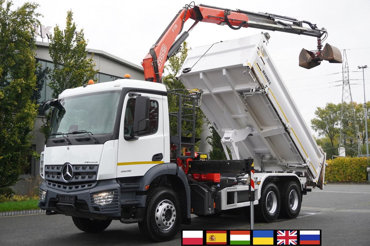 MERCEDES-BENZ Arocs 2636 6x4 / Fassi F175 / 7.7 t / 10 m / 2-side tipper / Bortmatic - Billenőplatós teherautó, Darus autó: 1 kép. MERCEDES-BENZ Arocs 2636 6x4 / Fassi F175 / 7.7 t / 10 m / 2-side tipper / Bortmatic - Billenőplatós teherautó, Darus autó: 1 kép.