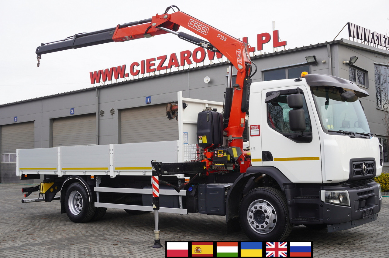 RENAULT C280 DTI 8 / FASSI crane 5.6 T / range 8 m / Flatbed 15 EPAL - Darus autó: 1 kép. RENAULT C280 DTI 8 / FASSI crane 5.6 T / range 8 m / Flatbed 15 EPAL - Darus autó: 1 kép.