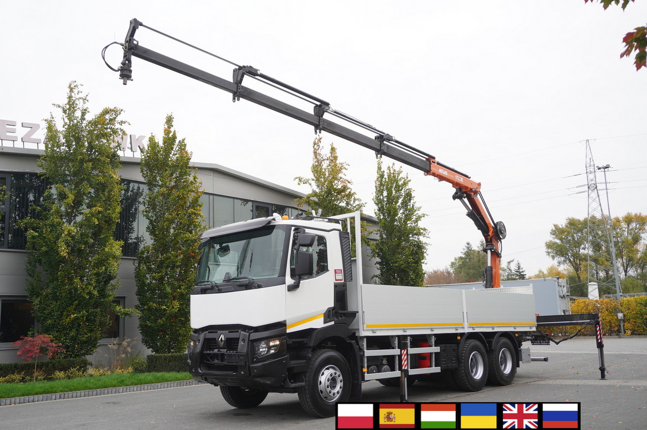 RENAULT C380 Comfort 6x4 / Atlas 172.3E crane / Range 12.3 m / capacity 6.1 t / Flatbed 17 EPAL - Darus autó: 1 kép. RENAULT C380 Comfort 6x4 / Atlas 172.3E crane / Range 12.3 m / capacity 6.1 t / Flatbed 17 EPAL - Darus autó: 1 kép.
