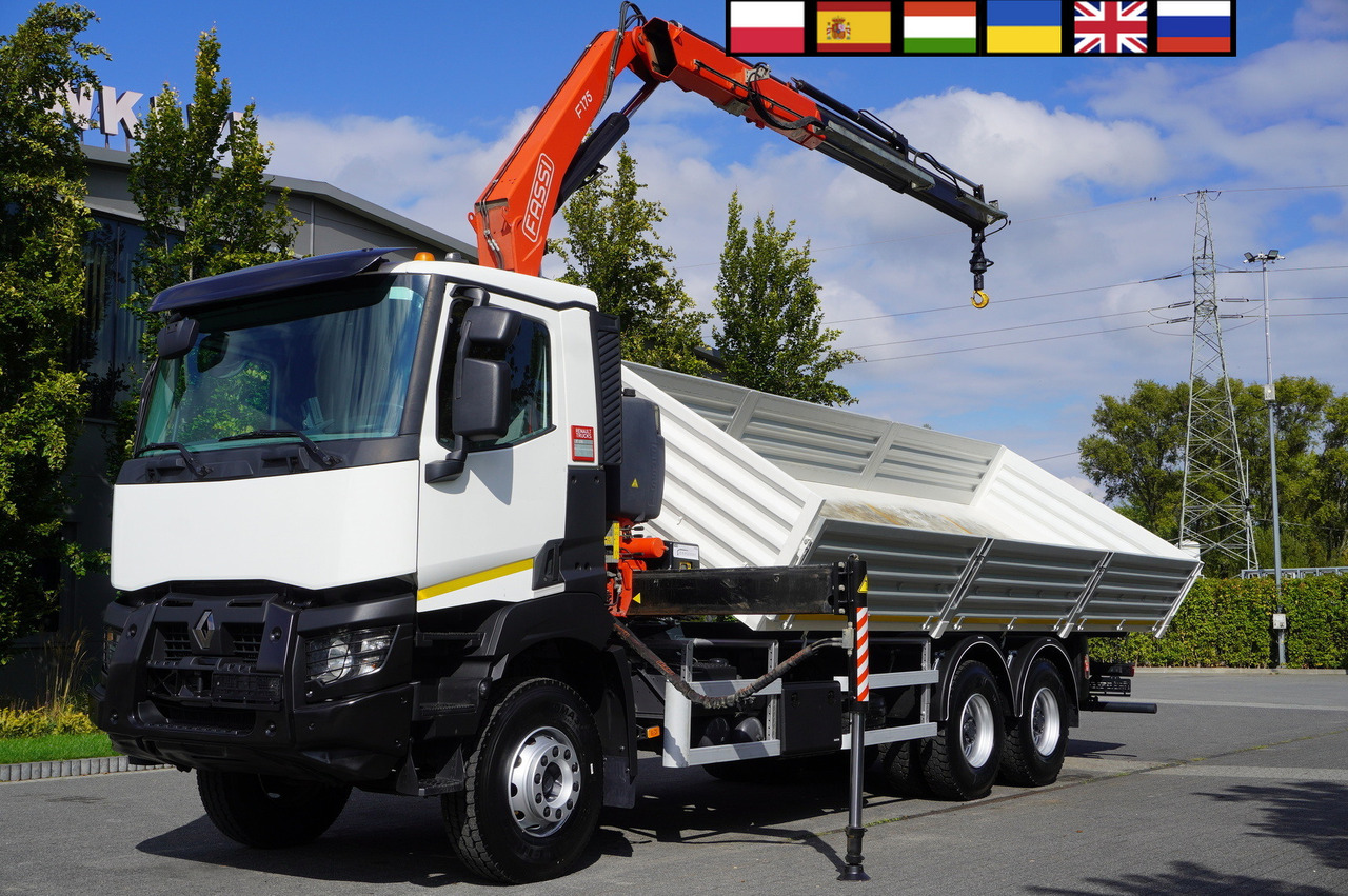 RENAULT K380 6×4 / FASSI F175 crane 7.85 t / 120 thousand km! / 2-sided tipper - Darus autó: 1 kép. RENAULT K380 6×4 / FASSI F175 crane 7.85 t / 120 thousand km! / 2-sided tipper - Darus autó: 1 kép.