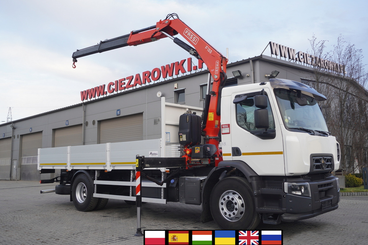Renault C320 P4x2 E6 / Fassi 5.6 t / Range 8 m / Platform 15 EPAL - Platós teherautó, Darus autó: 1 kép. Renault C320 P4x2 E6 / Fassi 5.6 t / Range 8 m / Platform 15 EPAL - Platós teherautó, Darus autó: 1 kép.