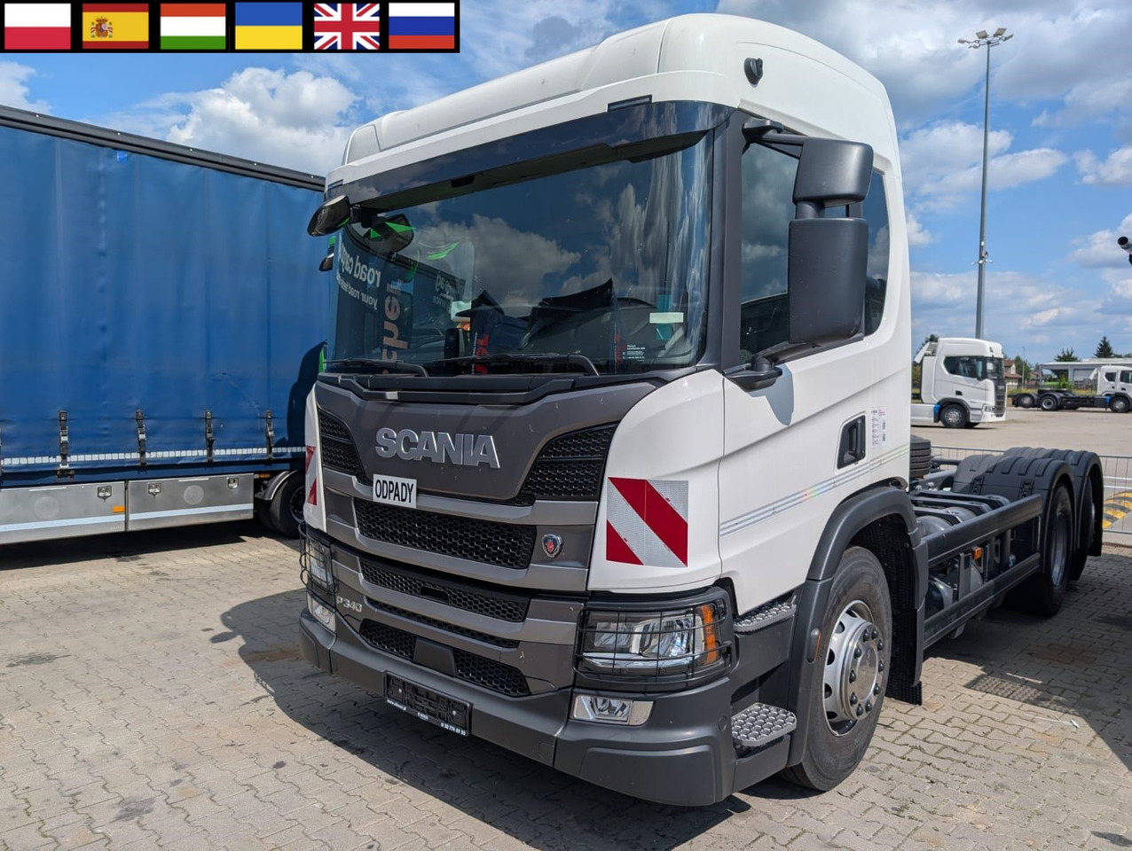 SCANIA P 340 B6x2*4NA / chassis frame / steering axle / CNG / large cab / 8 units - Szemetesautó: 1 kép. SCANIA P 340 B6x2*4NA / chassis frame / steering axle / CNG / large cab / 8 units - Szemetesautó: 1 kép.