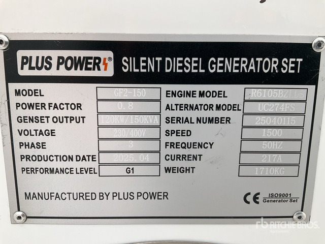 2025 Plus Power GF2-150 150 kVA (Unused) Generator Set - Áramfejlesztő: 2 kép. 2025 Plus Power GF2-150 150 kVA (Unused) Generator Set - Áramfejlesztő: 2 kép.
