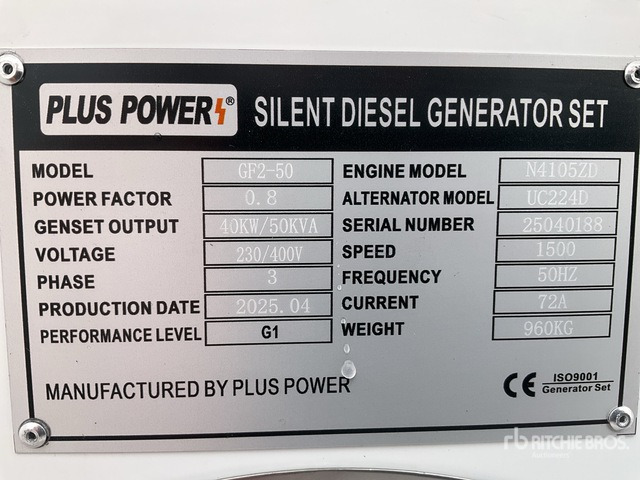 2025 Plus Power GF2-50 50 kVA (Unused) Generator Set - Áramfejlesztő: 2 kép. 2025 Plus Power GF2-50 50 kVA (Unused) Generator Set - Áramfejlesztő: 2 kép.