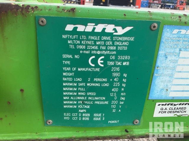 2016 Nifty-Lift 150T Crawler Diesel Articulating Boom Lift - Személyemelő: 1 kép. 2016 Nifty-Lift 150T Crawler Diesel Articulating Boom Lift - Személyemelő: 1 kép.