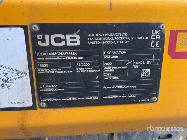 2022 JCB 140XLCSV Tracked Excavator - Lánctalpas kotró: 2 kép. 2022 JCB 140XLCSV Tracked Excavator - Lánctalpas kotró: 2 kép.
