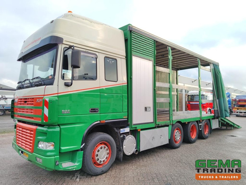 DAF FAK XF95.430 8x2 SuperSpaceCab Euro3 - CurtainSider 7.31m + Ramp 16T - MachineTransporter - 6 Persons (V558) - Autószállító teherautó: 1 kép. DAF FAK XF95.430 8x2 SuperSpaceCab Euro3 - CurtainSider 7.31m + Ramp 16T - MachineTransporter - 6 Persons (V558) - Autószállító teherautó: 1 kép.