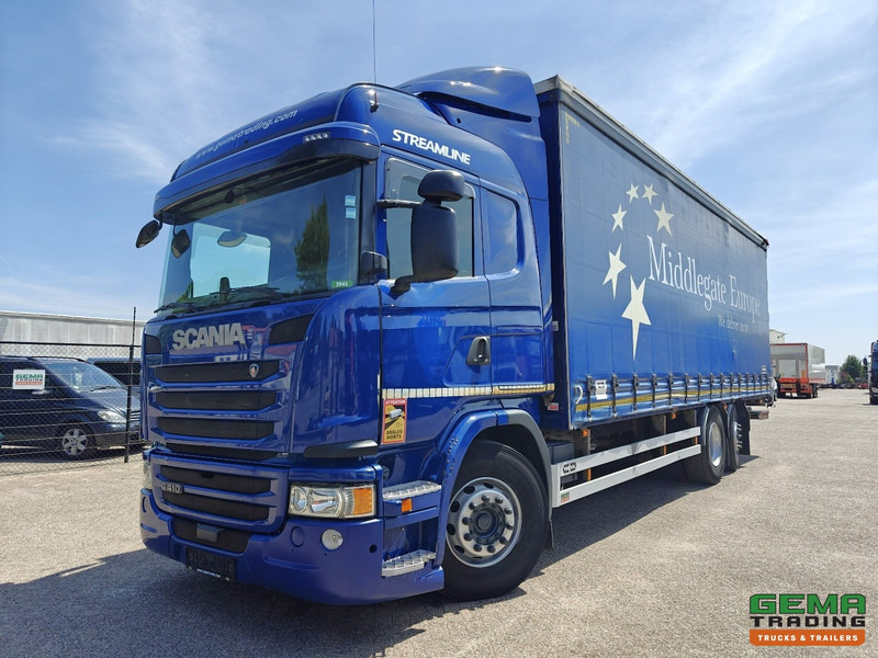 Scania G410 6x2/4 Streamline Euro6 - Retarder - Schuifzeilenbak 8.2M + Laadklep 1500kg - Smart Tacho V2 - Ponyvás teherautó: 1 kép. Scania G410 6x2/4 Streamline Euro6 - Retarder - Schuifzeilenbak 8.2M + Laadklep 1500kg - Smart Tacho V2 - Ponyvás teherautó: 1 kép.