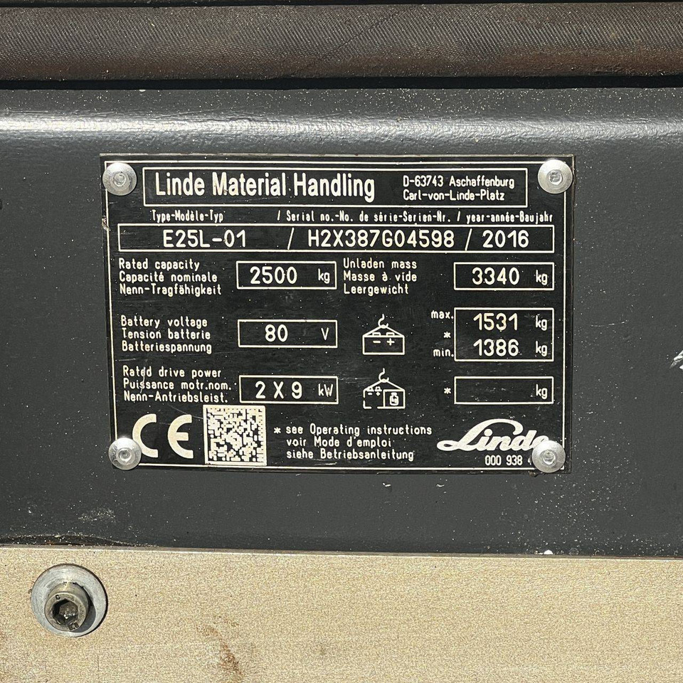 Elektromos targonca Linde E25L (387): 19 kép.