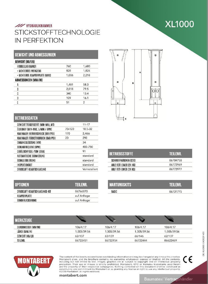 Montabert XL2700, XL1900, XL1700, XL1300, XL1000 - Hidraulikus törőfej - Építőipari gépek: 4 kép. Montabert XL2700, XL1900, XL1700, XL1300, XL1000 - Hidraulikus törőfej - Építőipari gépek: 4 kép.