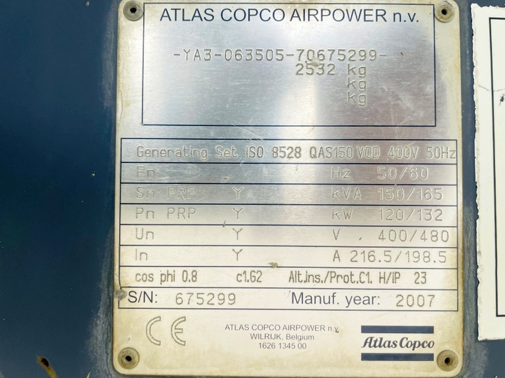 Atlas Copco QAS150 VOD (3997) - Áramfejlesztő: 3 kép. Atlas Copco QAS150 VOD (3997) - Áramfejlesztő: 3 kép.